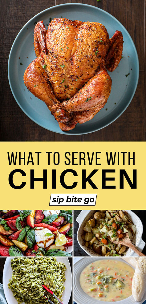 What to serve with chicken recipe collage with text overlay What To Serve With Roast Chicken, Sides For Roasted Chicken, Roasted Chicken Sides, Roast Chicken Side Dishes, Roast Chicken Sides, Sides For Chicken, Magic Custard Cake, Side Dishes For Chicken, Chicken For Dinner