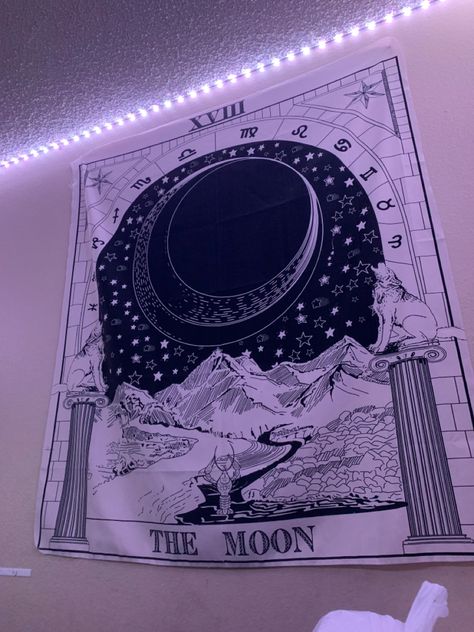 the moon tarot card tapestry Tapestry Room Ideas, Astrology Tapestry, Tarot Card Tapestry, Tattoo Vision Board, Tarot Tapestry, Astrology Aesthetic, Moon Tarot Card, Major Arcana Tarot, The Moon Tarot Card