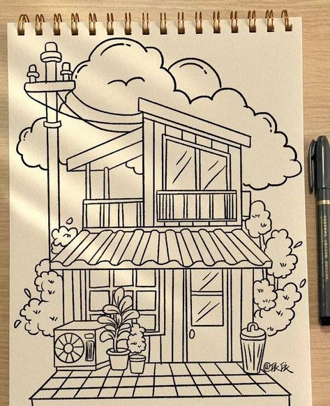 Building Sketches Simple, Whimsical Art Journal, Pen Art Drawings, Doodle Art Drawing, Simple Canvas Paintings, Easy Doodle Art, Easy Doodles Drawings, Easy Drawings Sketches, Cute Doodles Drawings