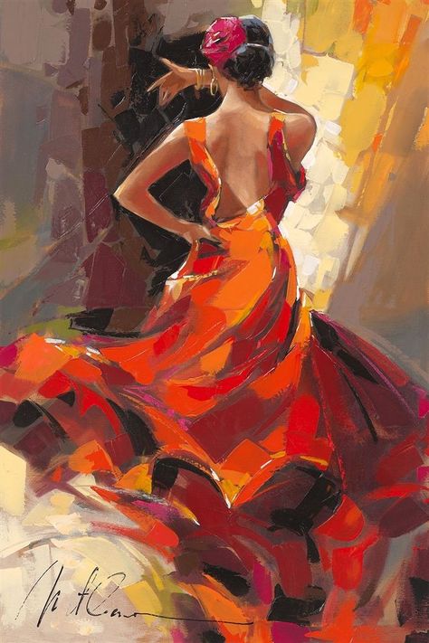 Browse Artwork by Anatoly Metlan - Park West Gallery Dancer Painting, Dancers Art, Dress Painting, Dance Paintings, Spanish Art, Soyut Sanat Tabloları, Painting Subjects, Dance Art, الرسومات اللطيفة