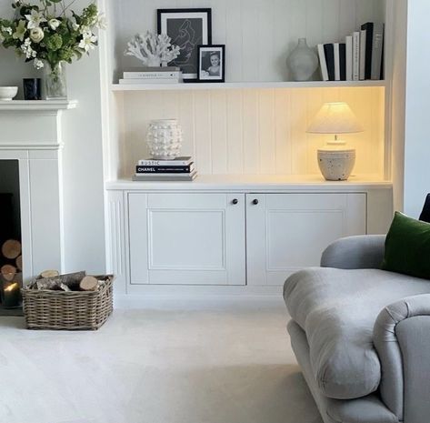 livingroom | cupboards | alcove | decor | home Alcove Ideas Living Room, Lounge Room Styling, Snug Room, New House Living Room, Built In Shelves Living Room, Living Room Built Ins, Staircase Wall, Living Room Decor Fireplace, Cottage Living Rooms