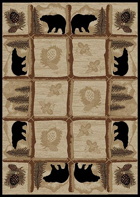 Rug Empire HS7472 4X6 Rustic Lodge Area Rug, Bear Cabin Bear Rugs, Black Bear Decor, Lodge Design, Moose Decor, Bear Cabin, Bear Rug, Bear Theme, Southwestern Decorating, Bear Decor