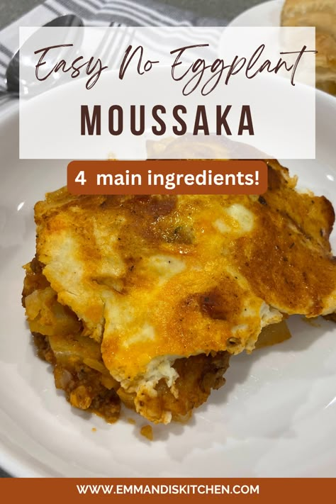 Moussaka (Musaka) is a traditional Greek dish but it is also a staple in lots of other Eastern European cuisines. The recipe I am sharing with you is how my family and other Bulgarian families have been making moussaka for decades. Made with cubed potatoes, ground beef, tomato sauce, onion, and seasonings. This easy 4-ingredients Moussaka is a warm and comforting meal and it is perfect for a family dinner. Moussaka Recipe Greek Easy, Musaka Recipe, Beef Moussaka, Moussaka Recipe Greek, Potato Moussaka, Potatoes Ground Beef, Ground Beef Tomato Sauce, Beef Tomato Sauce, Beef Tomato