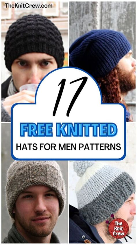 Knitted Hats For Men, Mens Hat Knitting Pattern, Mens Hat Pattern, Mens Knit Beanie, Beanie Pattern Free, Crochet Mens Hat, Beanie Knitting Patterns Free, Knit Beanie Pattern, Bulky Knit