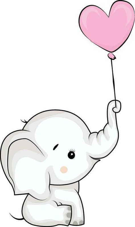 Cute Animated Elephant, Elephant Clipart Cute, Elephant With Balloon Drawing, Baby Born Frame, Cute Elephant Drawings, Ballon Drawing, Elephant With Balloon, Baby Elephant Cartoon, Elephant Craft