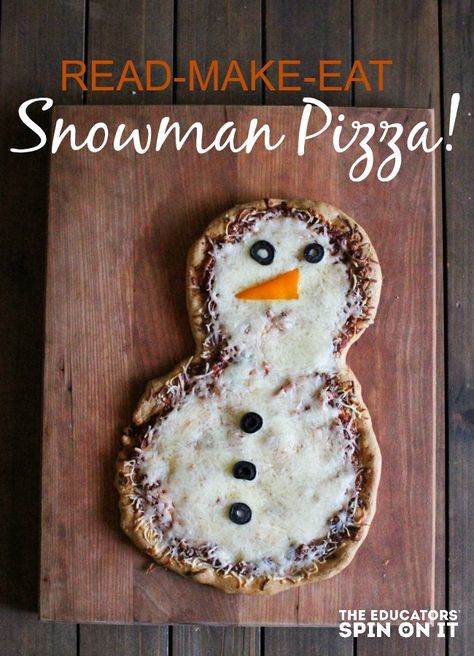 Snowman Pizza Recipe - snowman books and snowman pizza, the perfect combination for kids to read, make and eat. Snowman Books, Snowman Pizza, Kids Pizza Recipes, Recipes To Cook With Kids, Book Club For Kids, Success In School, After School Activities, Ideas For Cooking, Hosting Parties