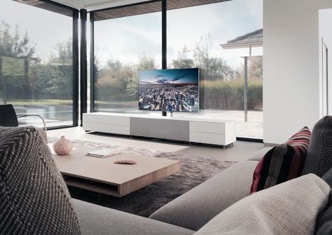 Tv On Window Wall, Tv In Front Of Window, Built In Wall Units, Soundbar Tv, Mansion Rooms, Condo Living Room, Tv Room Design, Tv Wall Decor, Tv Decor