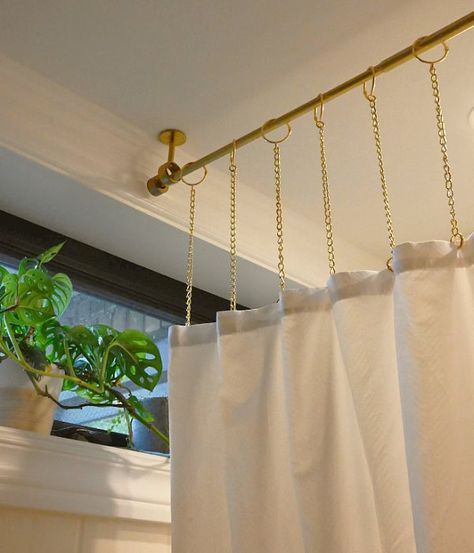 Letting in the Light with DIY Shower Curtain Chain Wood Shower Rod Cover, Shower Rod From Ceiling, Suspended Shower Curtain Rod, Diy Clawfoot Tub Shower Rod, Shower Tub With Curtain, Shower Curtain Ceiling Mount, Shower Curtain Hung From Ceiling, Lucite Shower Curtain Rod, Ceiling Hung Shower Curtain