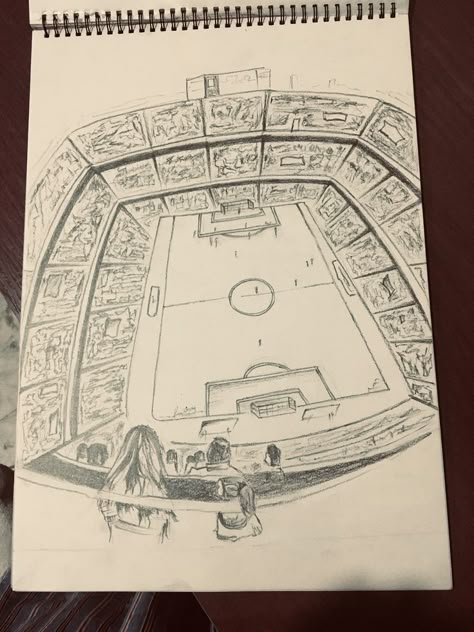 Football Related Drawings, Soccer Drawing Aesthetic, Soccer Stadium Drawing, Soccer Sketches Draw, Soccer Drawing Ideas, Footballer Sketch, Soccer Field Drawing, Football Drawing Sketches, Soccer Art Drawing