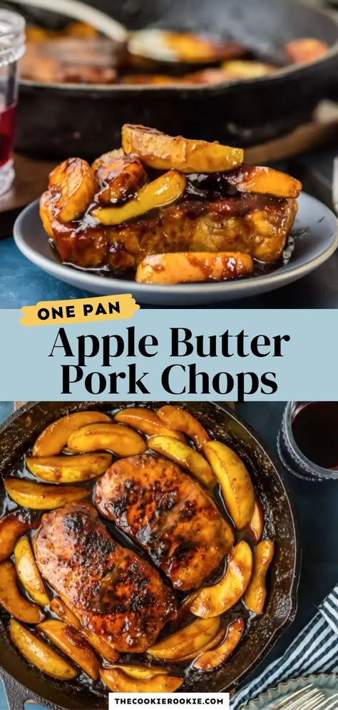 Apple Butter Pork Chops, Butter Pork Chops, Pork Chops With Apples, One Pan Recipe, Skillet Pork Chops, Recipe For Fall, Apple Pork, Apple Pork Chops, Easy Pork Chop Recipes