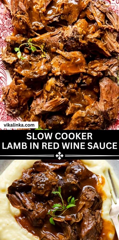 Indulge in the comforting flavors of a tender lamb stew, slow-cooked to perfection with a rich red wine sauce. This hearty dish combines succulent pieces of lamb with aromatic herbs and vegetables, all simmered together in a slow cooker to create a melt-in-your-mouth experience. Perfect for cozy dinners or impressing guests, this recipe brings warmth and depth to your table with minimal effort. Let the slow cooker do the work while you enjoy the enticing aroma filling your home. Lamb Recipes Crockpot, Bread Dips Recipes, Slow Cooker Stew Recipes, Baked Bbq Ribs, Lamb Stew Recipes, Slow Cooked Pulled Pork, Bbq Recipes Ribs, Slow Cooker Stuffed Peppers, Goat Recipes