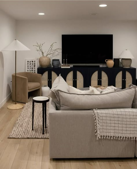 Beige And Black Apartment, Black Aesthetic Living Room, Neutral Living Room With Black Accents, Cream And Black Living Room, Black And Neutral Living Room, Black And Cream Living Room, Tan Decor, Cozy Living Room Warm, Tan Living Room