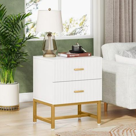 Everly Quinn Mykhel Steel Nightstand | Wayfair Iron Nightstand, White And Gold Nightstand, Gold Nightstand, Modern Bedside Table, White Nightstand, 2 Drawer Nightstand, Side Table With Storage, Modern Nightstand, Sofa Side Table