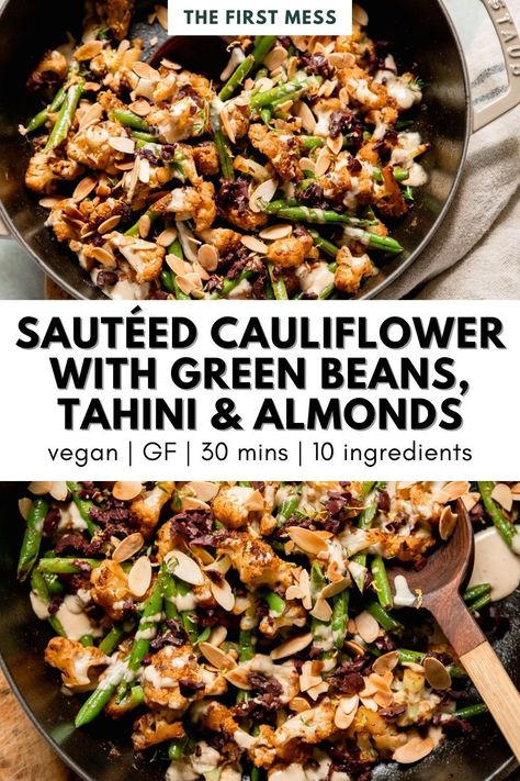 Sautéed Cauliflower, Vegan Thanksgiving Sides, Tahini Drizzle, Vegan Thanksgiving Dinner, Vegan Christmas Dinner, Thanksgiving Vegetables, Thanksgiving Menu Ideas Side Dishes, Vegetable Side Dish, Vegan Christmas Recipes