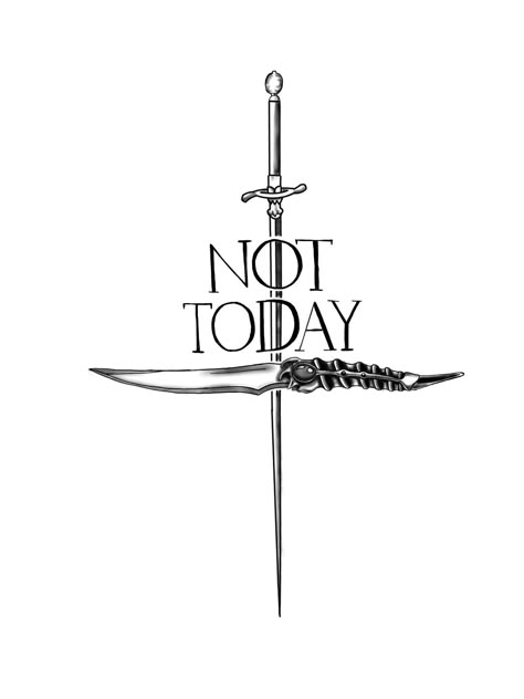 Arya Stark needle and dagger, not today tattoo idea Arya Stark Needle Swords, Needle Got Tattoo, Game Of Thrones Words, Arya Stark Needle Tattoo, Game Of Thrones Tattoo Ideas Swords, Arya Needle Tattoo, Arya Stark Drawing, Game Of Thrones Needle Tattoo, Arya Stark Tattoo Ideas