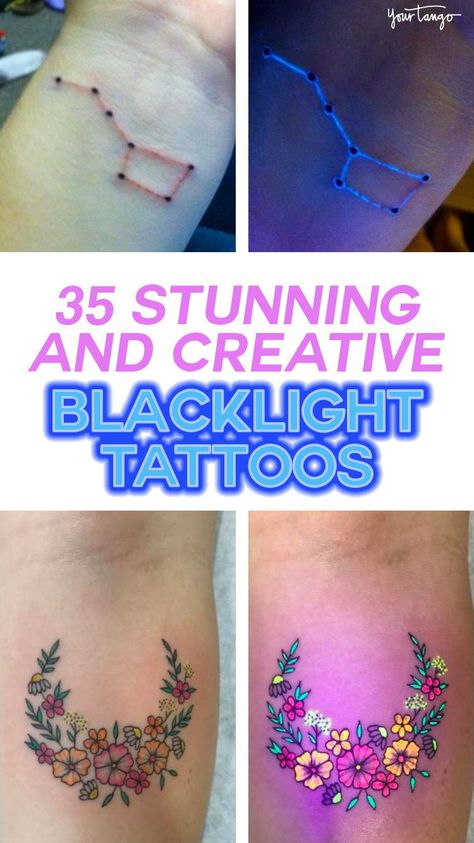 Blacklight Tattoo Ideas, Black Light Tattoos For Women, Black Light Tattoo Ideas, Uv Ink Tattoos For Women, Uv Light Tattoo Ideas, Uv Light Tattoo, Uv Tattoo Ideas, Blacklight Tattoo, Fluorescent Tattoo