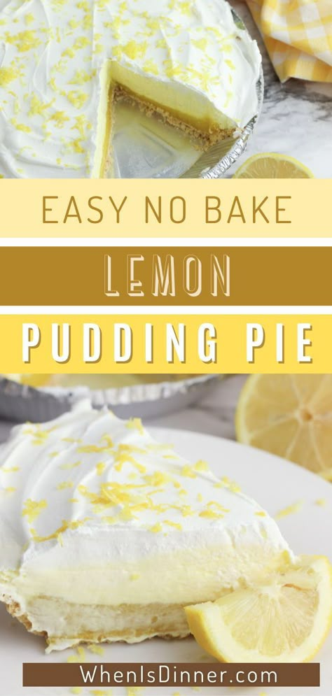 Lemon Pudding Pie, Lemon Pudding Dessert, Easy Lemon Pie, Pudding Pie Recipes, No Bake Fudge, Graham Cracker Pie Crust, Cracker Pie Crust, Graham Cracker Pie, Cracker Pie