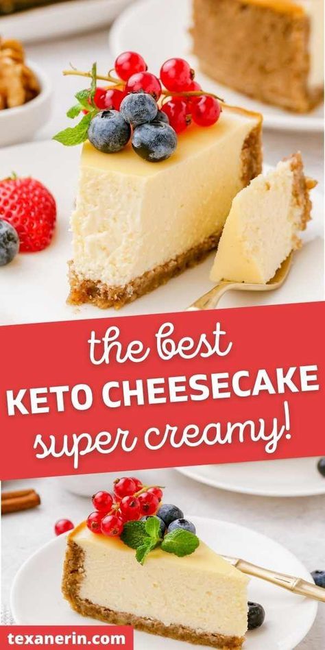 Keto Cheesecake - Texanerin Baking Best Keto Cheesecake, Keto Cheesecakes, Sugar Free Cheesecake, Keto Cakes, Low Carb Cheesecake, Keto Cheese, Keto Cake, Low Carb Low Sugar, Keto Cheesecake