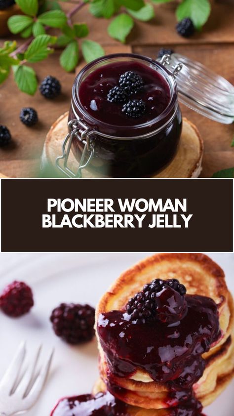 Pioneer Woman Blackberry Jelly is made with fresh blackberries, water, dry pectin, sugar, and optional butter. The recipe requires a total time of approximately 45 minutes, yielding a generous batch of jelly. Blackberry Jelly Recipe Easy, Dewberry Jelly Recipe, Wild Blackberry Recipes, Low Sugar Blackberry Jam, Pioneer Woman Breakfast, Blackberry Jelly Recipe, Elderberry Jelly, Blackberry Jam Recipe, Pioneer Kitchen