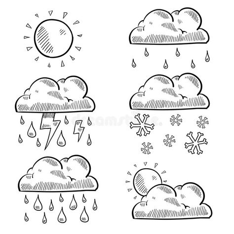 Clouds and weather sketch. Doodle style clouds and weather illustration in vecto , #spon, #clouds, #style, #vector, #illustration, #weather #ad Rain Doodle, Weather Drawing, Weather Doodles, Lightning Illustration, Weather Illustration, Paramore Tattoo, Portraits Tattoo, Doodle Google, Stencil Letters