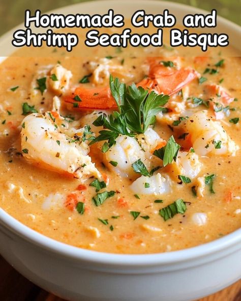 Luxurious Crab and Shrimp Bisque Crab And Shrimp Bisque, Shrimp And Crab Bisque, Crab Chowder Recipes, Crab And Shrimp Seafood Bisque, Shrimp Bisque Recipe, Gnocchi Soup Olive Garden, Crab Bisque Recipe, Bisque Recipes, Seafood Bisque Recipe