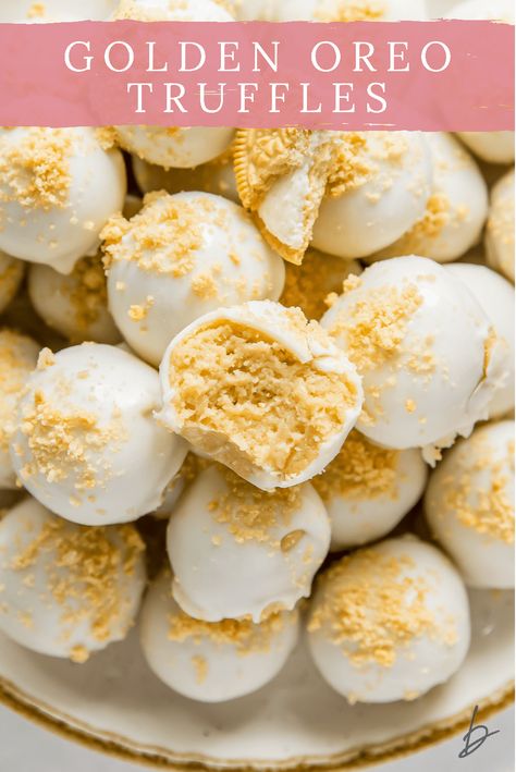 Golden Oreo Cake Pops, Vanilla Oreo Truffles, Golden Oreo Truffles Recipe, Golden Oreo Cupcakes, Vanilla Oreo Recipes, Golden Oreos Desserts, 3 Ingredient Truffles, Golden Oreo Truffles, Golden Oreo Balls