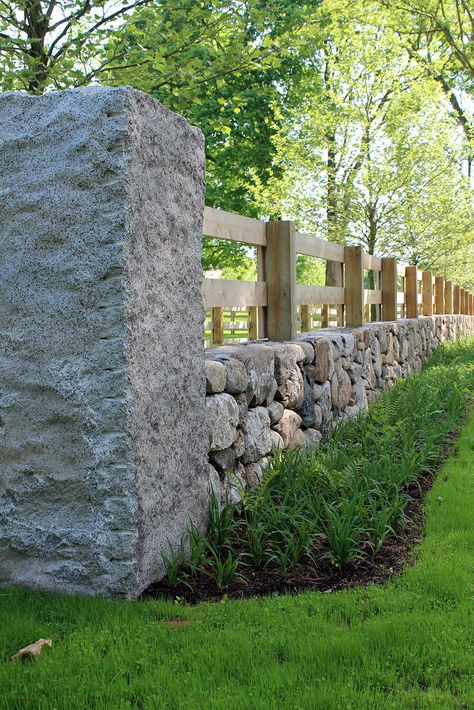 Stone Fence, Driveway Entrance, Diy Fence, Front Yard Fence, Farm Fence, Backyard Fences, Wooden Fence, Wood Fence, Horse Farms