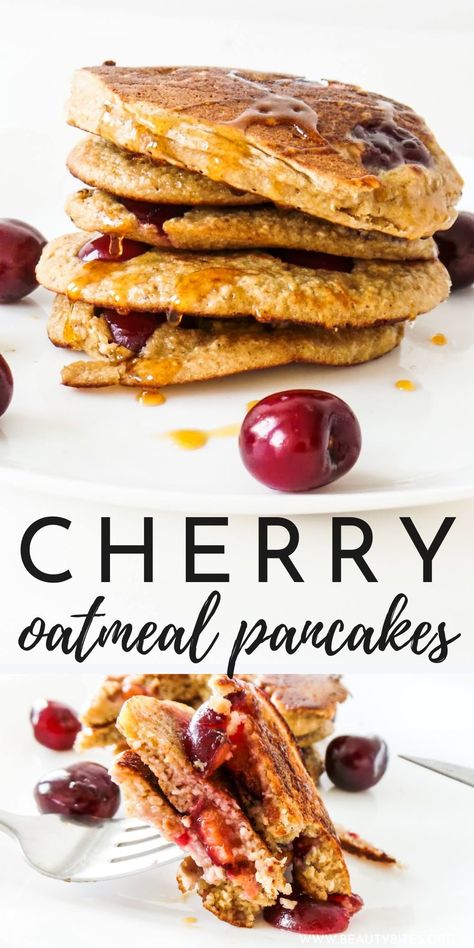 Fruit Pancakes Recipe, Cherry Breakfast Recipes, Breakfast In Bed Recipes, Healthy Cherry Recipes, Oat Pancakes Healthy, Cherry Recipes Healthy, Infant Meals, Cherry Pancakes, Cherry Breakfast