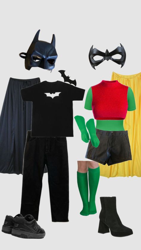 Batman and Robin couple costume ideas #costume #halloween #couplecostume #duo #friendcostumeidea #creative Robin Halloween Costume, Batman And Robin Costumes, Robin Outfit, Couple Costume Ideas, Fun Halloween Outfits, Cosplay Couple, Robin Costume, Friend Costumes, Batman Costumes