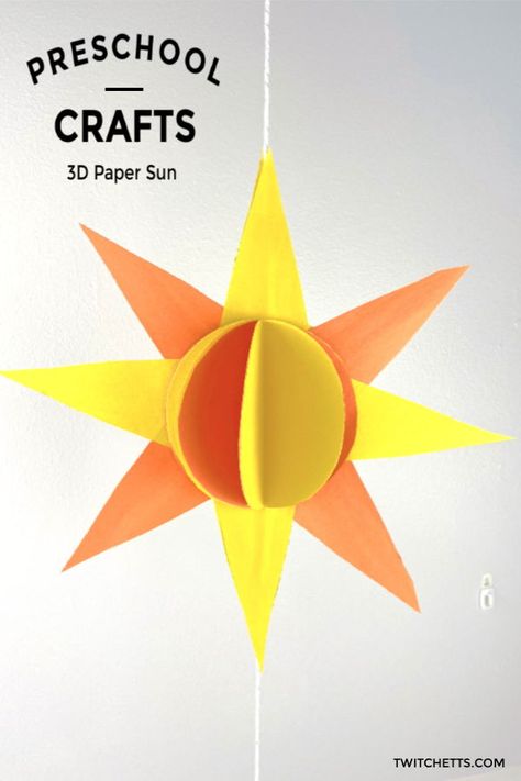 This sun craft for preschoolers is perfect for a fun yellow day activity or summer craft. Grab your stash of construction paper, some scissors, and glue and you can make an easy 3D paper craft. Yellow Day Activity, Sun Craft, Sunshine Crafts, Paper Sun, Sun Crafts, Yellow Crafts, Craft For Preschoolers, Summer Crafts For Kids, Summer Craft