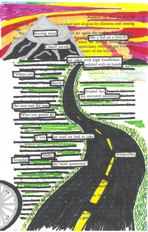 This blackout poem displays the setting being described by the words on the page. Blackout Poetry Art, Picture Questions, Found Poem, Black Out Poetry, Blackout Poems, Poetry Projects, Found Poetry, Poetry Unit, Teaching Poetry