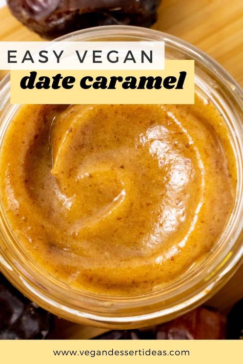 This creamy date caramel is a delicious dairy-free and naturally sweetened alternative to caramel. Enjoy as a dip, use it as a topping for desserts or add to smoothies. An easy refined-sugar free recipe. Vegan Banana Desserts, Date Dessert Recipes, Vegan Ice Cream Sundae, Date Caramel Sauce, Dairy Free Caramel, Gluten And Dairy Free Desserts, Simple Vegan Dessert, Heart Healthy Desserts, Refined Sugar Free Desserts