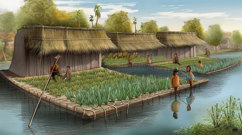 Aztec Floating Garden, Aztec Agriculture, Floating Landscape, Ancient Farming, Floating Gardens, Ancient Garden, Floating Village, Pond Pool, Urban Habitat