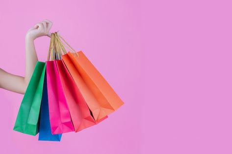 Shopping Bags, Free Photo, Pink Background, Pink