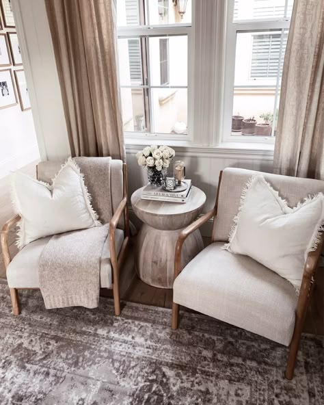 Guest Room Seating Area, Two Chairs Sitting Area Living Room, Accent Chairs In Front Of Window, Loft Sitting Area Ideas, Front Sitting Room Ideas Entrance, 2 Chairs Sitting Area, Two Chairs Sitting Area, Entryway Sitting Area, Small Sitting Room Ideas