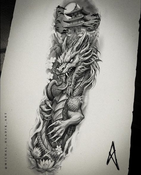 Dragon Art Tattoo, 3d Dragon Tattoo, Dragon Tattoo Styles, Black Dragon Tattoo, Red Dragon Tattoo, Dragon Tattoo Art, Kunst Tattoos, Japanese Dragon Tattoos, Tattoo Artwork