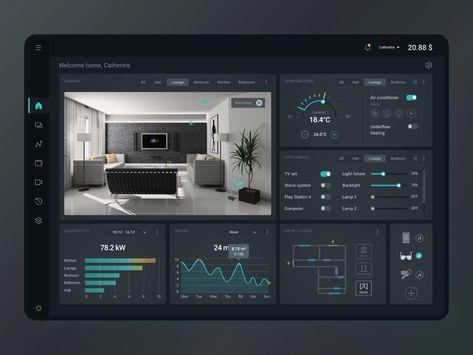 Smart Home Dashboard | dark mode by Ekate Gomon on Dribbble Home Dashboard, Smart Building Technology, Dashboard Design Inspiration, Dark Mode, Home Assistant, Gaming Dashboard, Smart Home Dashboard Design, Home Assistant Dashboard, Home Automation Dashboard