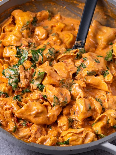 Marry Me Chicken Tortellini (a creamy one pan wonder!) One Pan Marry Me Chicken Tortellini, Marry Me Tortellini Pasta, Fast Week Night Dinners, Creamy Chicken Tortellini Pasta, Healthy Marry Me Chicken Pasta, Spicy Chicken Tortellini, Marry Me Chicken Ravioli Recipe, Chicken Mushroom Tortellini Recipes, Mary Me Chicken And Tortellini