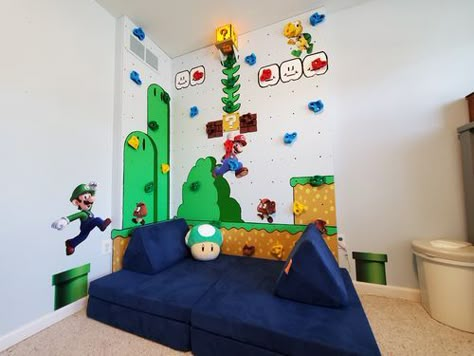 Mario-themed Rock Climbing Wall #4: Ideas for future additions - by jamsomito @ LumberJocks.com ~ woodworking community Mario Bedroom Ideas Boys, Mario Room Ideas Boys, Mario Themed Bedroom, Mario Bros Bedroom, Boys Toddler Room, Super Mario Bedroom, Cool Birthday Ideas, Garden Outdoor Design, Mario Bedroom