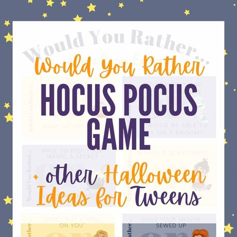 Would you rather Hocus Pocus game is great for teens and tweens to play at your next Halloween party or halloween themed family night! Don't for to download the printables! Hocus Pocus Party Games, Hocus Pocus Games, Hocus Pocus Movie Night, Taco Bar Ideas, Taco Bar Party, Hocus Pocus Movie, Party Activities Kids, Witches Night, Would You Rather Game