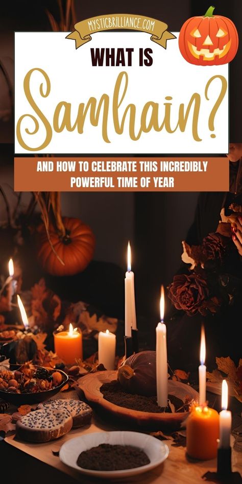 Picture of Samhain ritual altar with text overlay What Is Samhain? And How to Celebrate This Incredibly Powerful Time of Year What Is Samhain, Samhain Candle Magic, Samhain Meaning, Samhain History, Pagan Meaning, Samhain Crafts, Honor Ancestors, Samhain Celebration, Simple Rituals