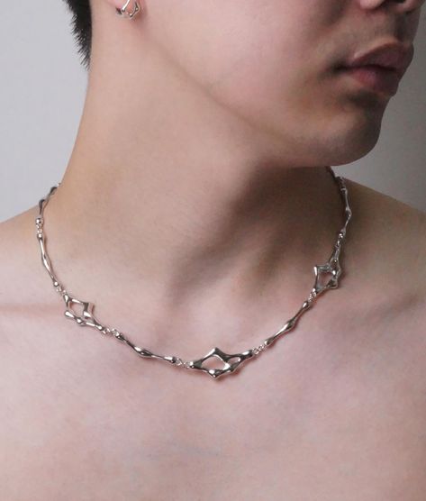 Y-KIND S1 PT.7 Melt-A & Melt-B necklace #accessories #jewelry #bracelet #ring #necklace #pendant #earings #futuristic #futuristicfashion Silver Melting Jewelry, Melting Jewelry, Melted Metal, Melting Metal, Futuristic Fashion, Necklace Accessories, Bracelet Ring, Futurism, Jewelry Bracelet