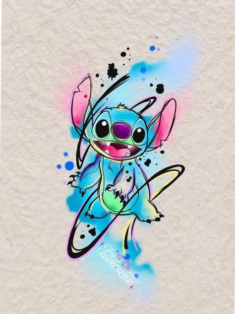 Halloween Stitch Tattoo Ideas, Stitch Tattoos Disney, Stitch Tattoo Ideas Color, Watercolor Stitch Tattoo, Stitch Art Disney, Disney Tattoo Drawings, Stitch Disney Tattoo, Color Tatoos, Stitch Tattoo Design