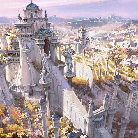 Dnd Capital City, Fantasy Landscape Kingdom, Fantasy Kingdom Landscape, Fantasy World Kingdom, Fantasy World Landscapes Cities, Lotr Cities, Ancient Fantasy City, Fantasy World City, Kingdom Fantasy Castles