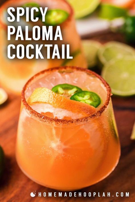 Spicy Paloma, Paloma Drink, Paloma Recipe, Spicy Cocktail, Paloma Cocktail, Jalapeno Recipes, Simple Syrup Recipes, Cocktail Syrups, Tequila Drinks