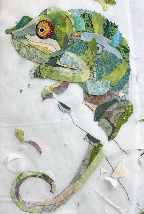 Fabric Scrap Art, Paper Collage Art Ideas Easy, Animal Textiles, Fabric Collage Art, Quilt Collage, Fabric Art Diy, Collage Fabric, Textile Collage, Fabric Artwork