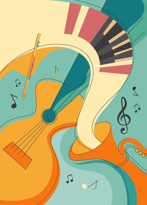 Placard Design, Music Doodle, Music Notes Art, Instruments Art, Music Art Print, Music Canvas, Music Poster Ideas, Music Drawings, Music Illustration