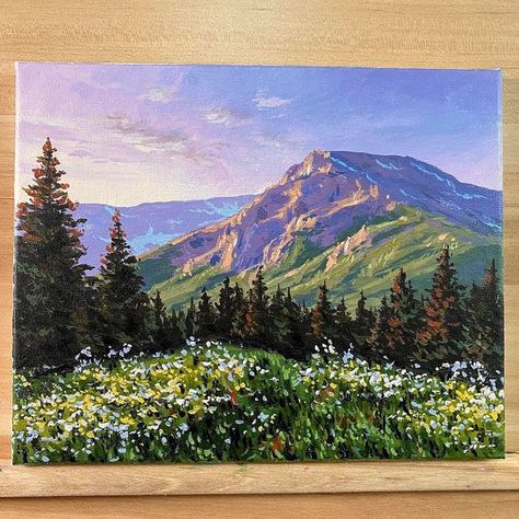 Painting On Canvas For Beginners, Canvas For Beginners, Scenery Paintings, Landscape Paintings Acrylic, Landscape Art Painting, Small Canvas Art, Mountain Scene, Nature Art Painting, Mountain Paintings