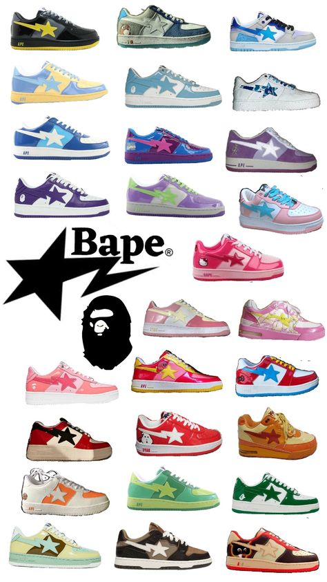 Bathing Ape shoes😍 #Bapesta Bapesta Shoes Wallpaper, Streetwear Shoes Aesthetic, Nike Bape Shoes, Dream Shoe Collection, Shoe Wishlist Aesthetic, Bape Dunks, Shoes Collection Aesthetic, Shoes Bapesta, Bapesta Outfit