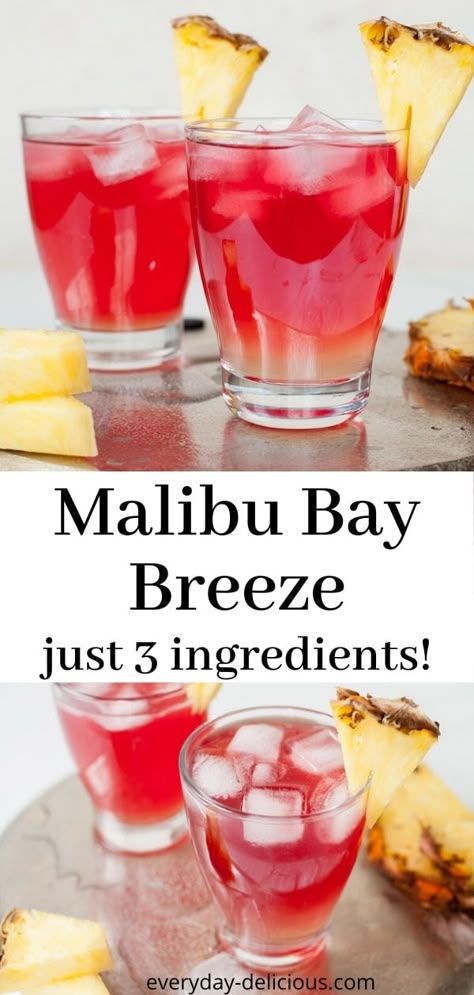 Malibu Breeze Drink, Alcoholic Drinks Easy 3 Ingredients, Delicious Drinks Alcohol, Sweet Liquor Drinks Alcohol, Non Sweet Alcoholic Drinks, Drink Ideas Alcoholic Easy, Good Fruity Alcohol Drinks, Easy Sweet Drinks Alcohol, Malibu Breeze Recipe